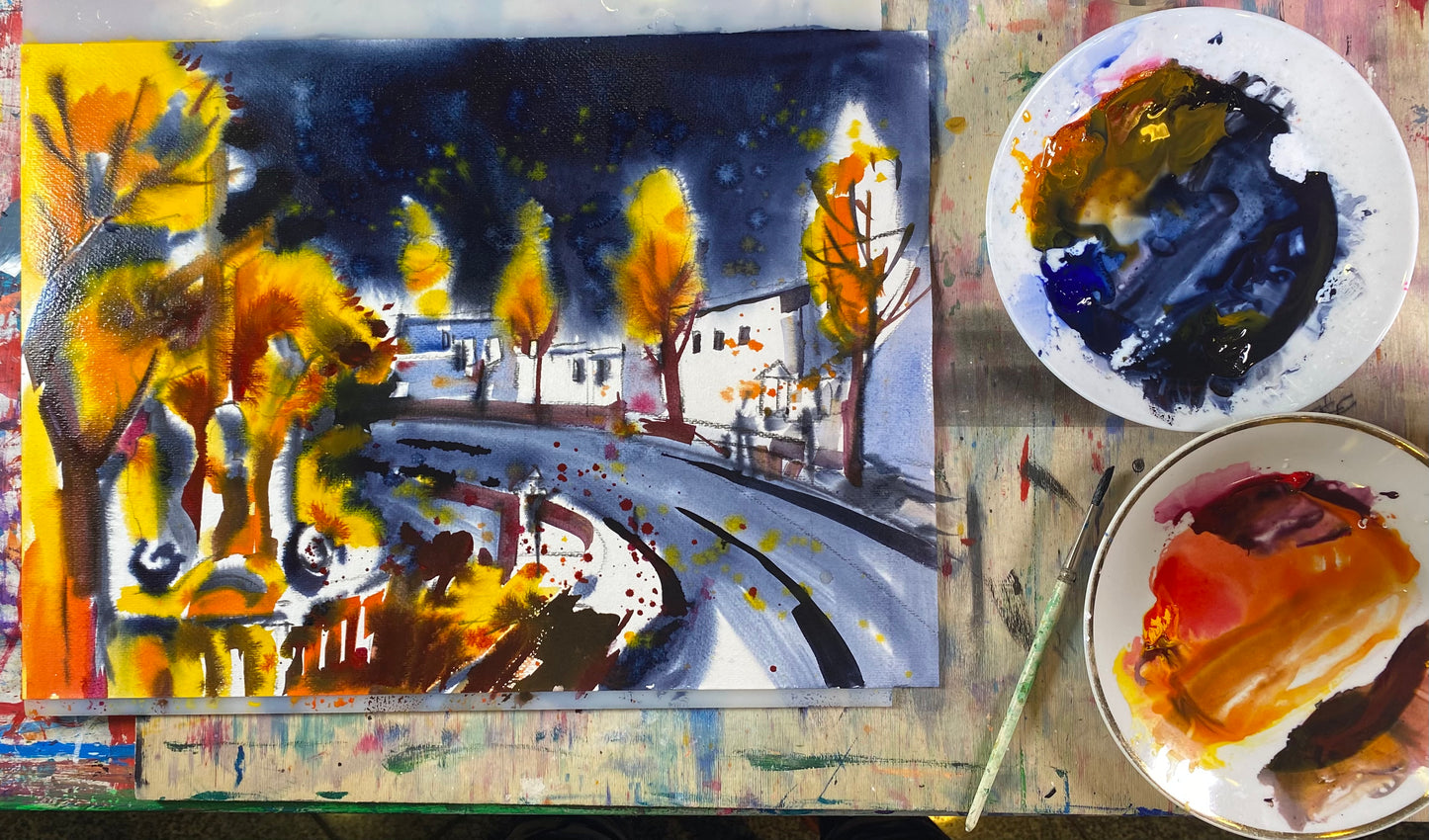Minimarathon. Aquarelllandschaft - professioneller Weg