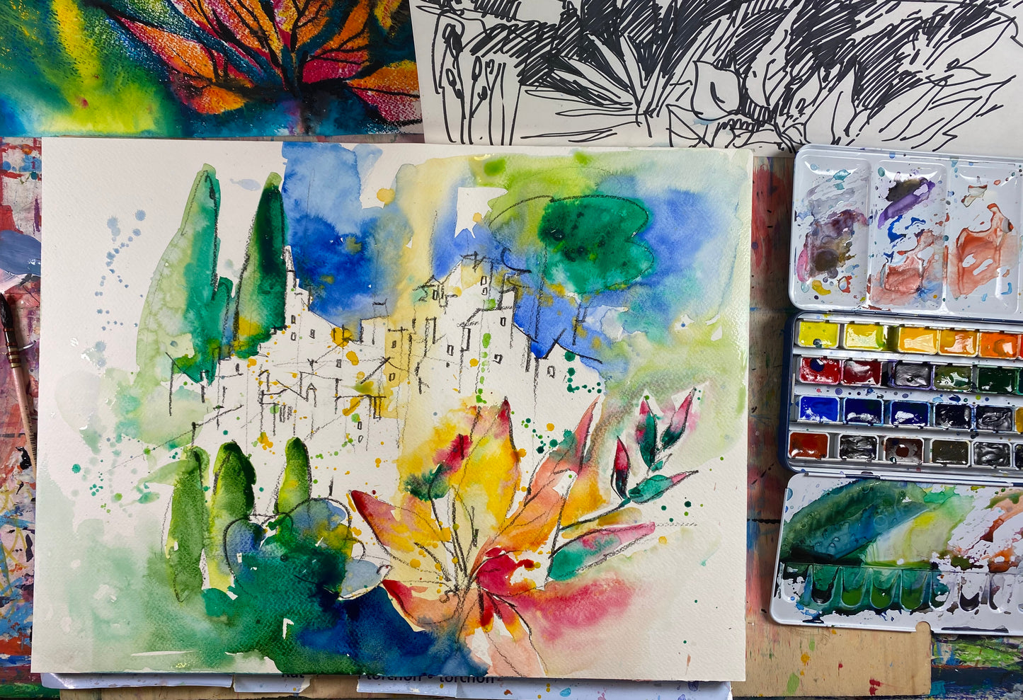 Minimarathon. Aquarelllandschaft - professioneller Weg