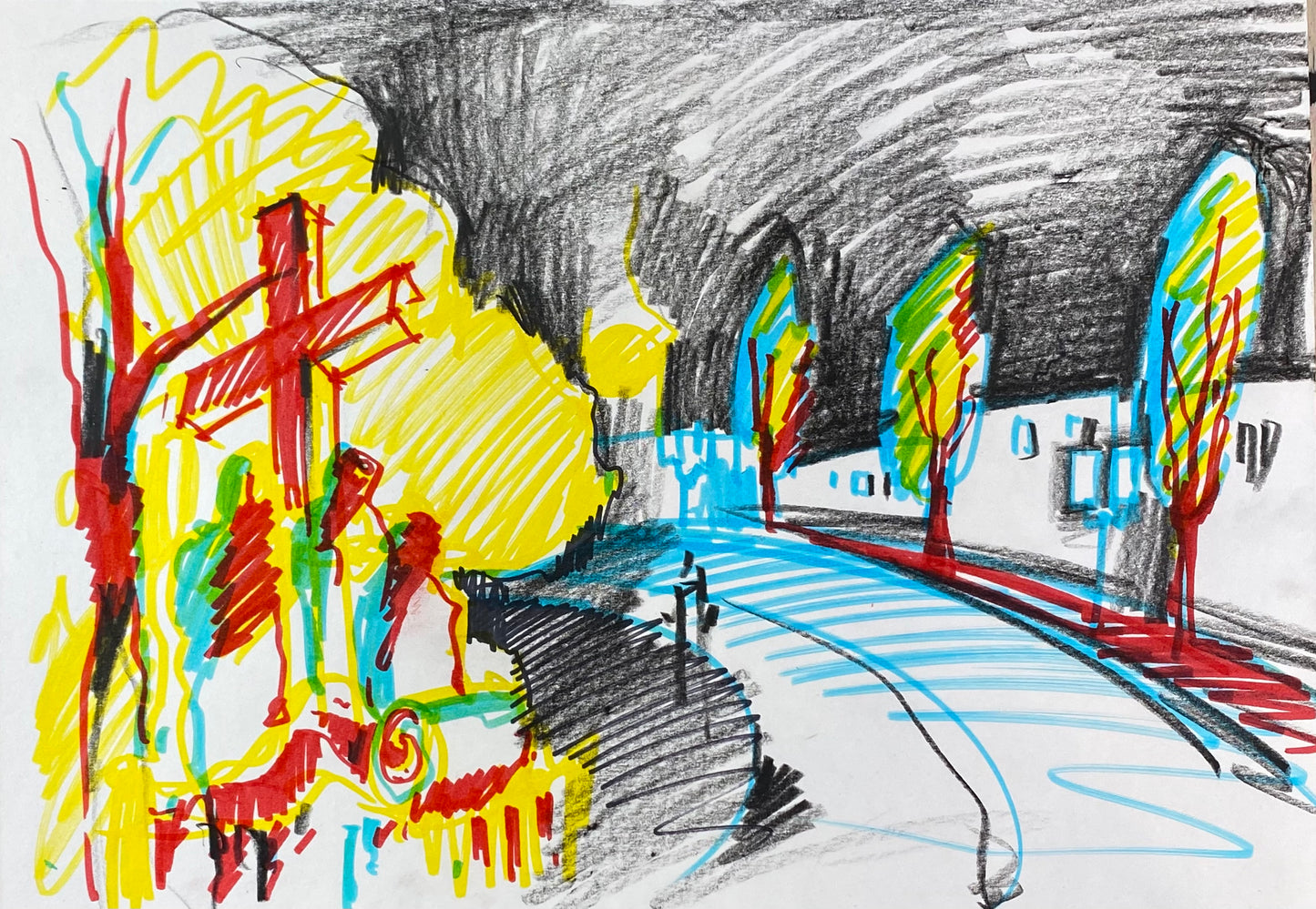 Minimarathon. Aquarelllandschaft - professioneller Weg