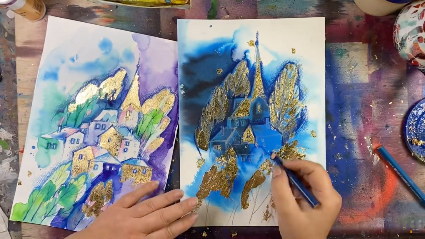 Два урока "Голубой пейзаж с ветром" и  "Синий ветер. Композиция 2"  из серии Мистическая Австрия. Мифы, легенды и искусство