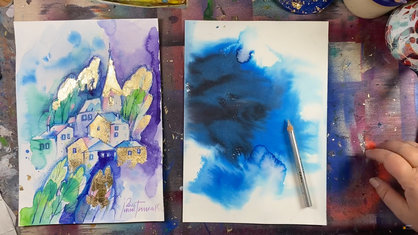 Два урока "Голубой пейзаж с ветром" и  "Синий ветер. Композиция 2"  из серии Мистическая Австрия. Мифы, легенды и искусство