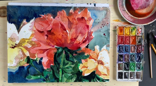 Reines Aquarell. Juni Pfingstrosen