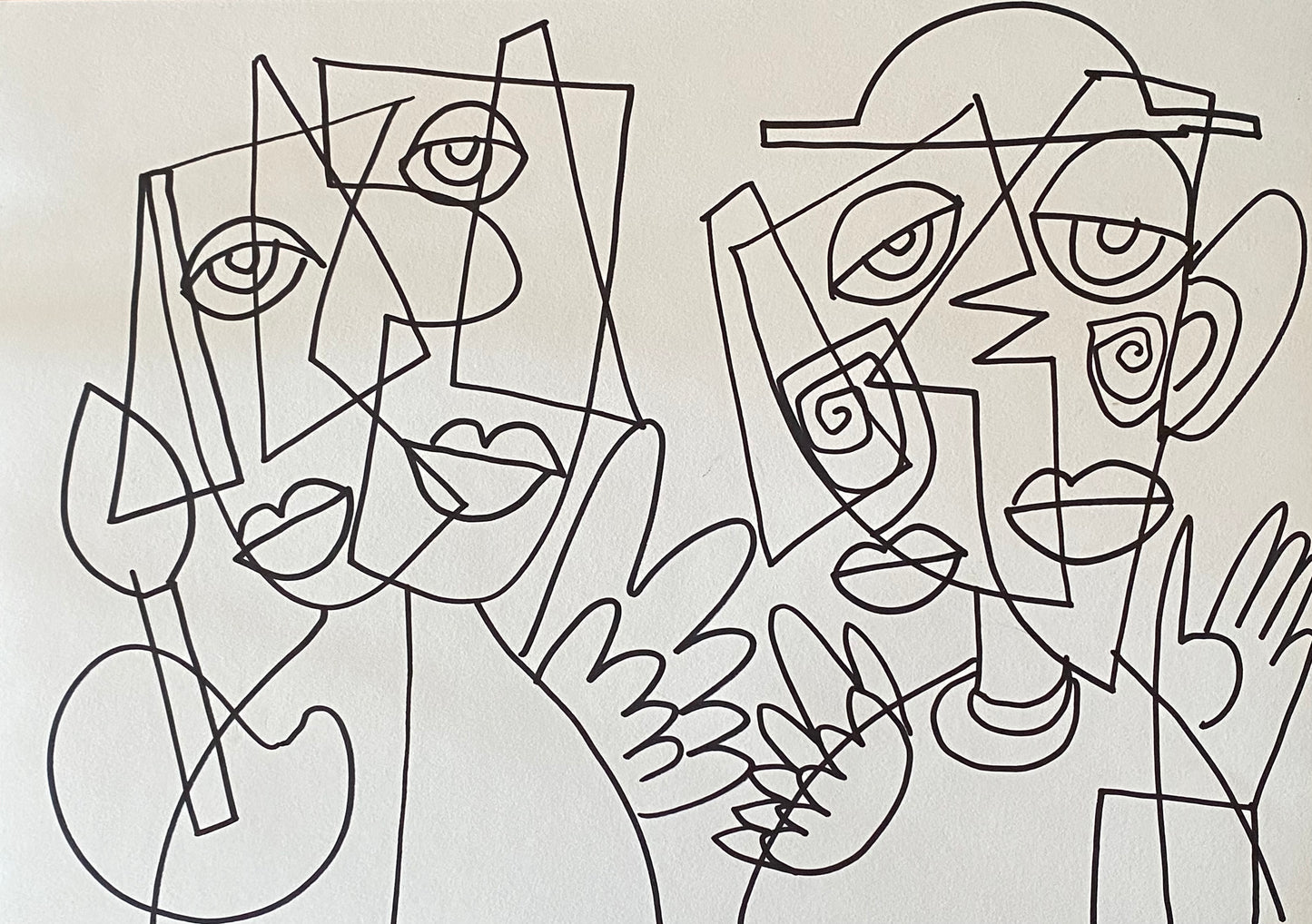 Kubismus. Abstraktion. Gesichter. gemischte Medien